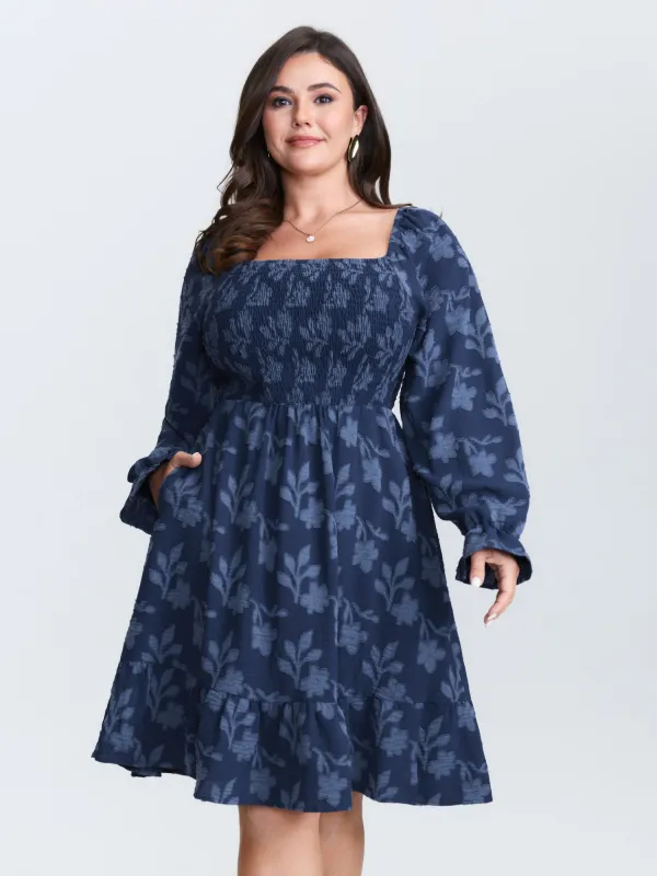 Floral Textured Shirred Bodice Midi Dress sold by Bloomchic