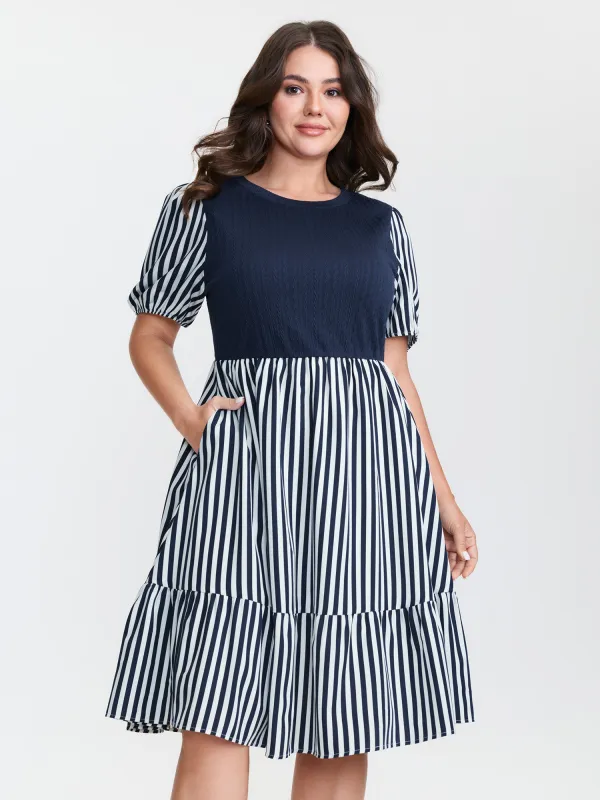 Striped Color Contrast Lined Midi Dress sold by Bloomchic