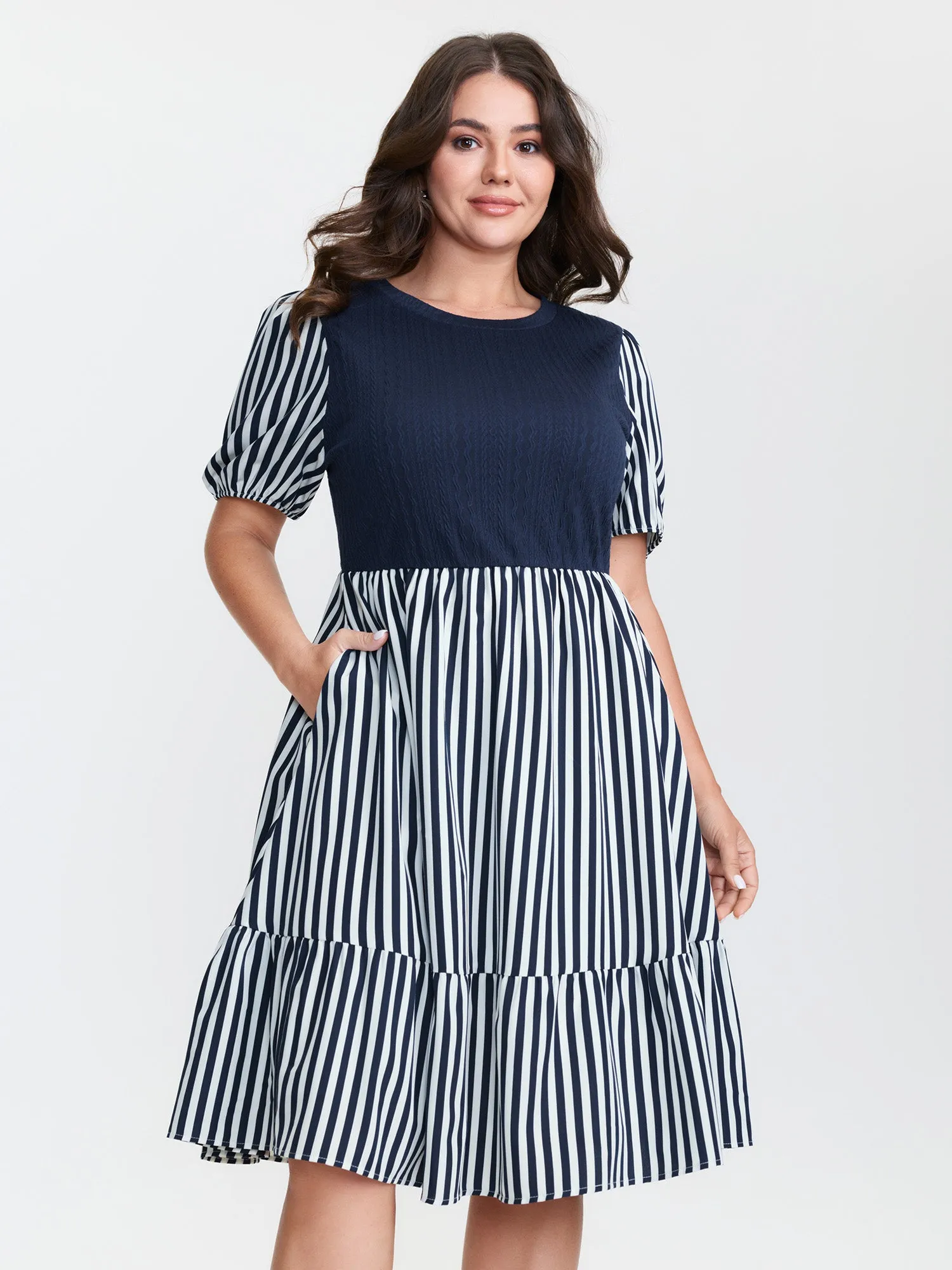 Striped Color Contrast Lined Midi Dress sold by Bloomchic