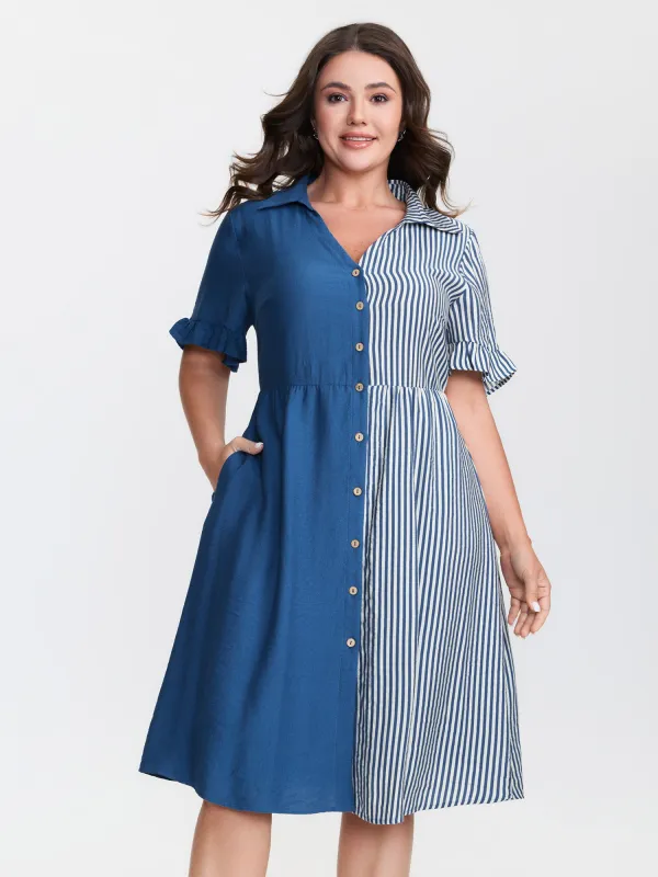 Striped Contrast Collar Button Midi Dress sold by Bloomchic