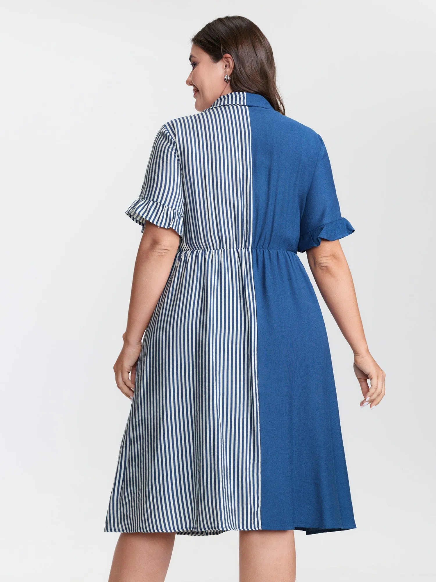Striped Contrast Collar Button Midi Dress sold by Bloomchic product image thumbnail 5