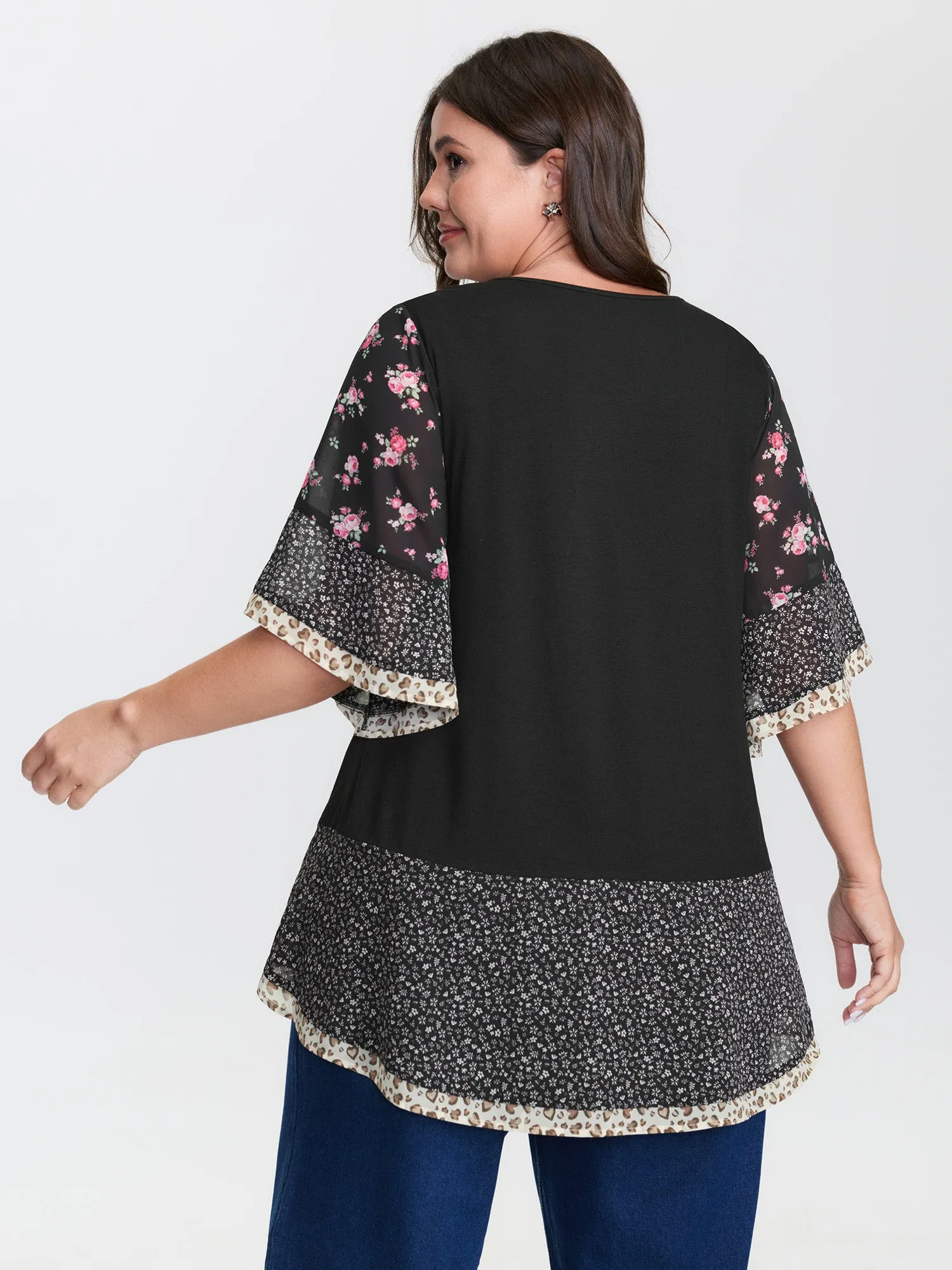 Floral Stretchy Flared Sleeve T-Shirt sold by Bloomchic product image thumbnail 5