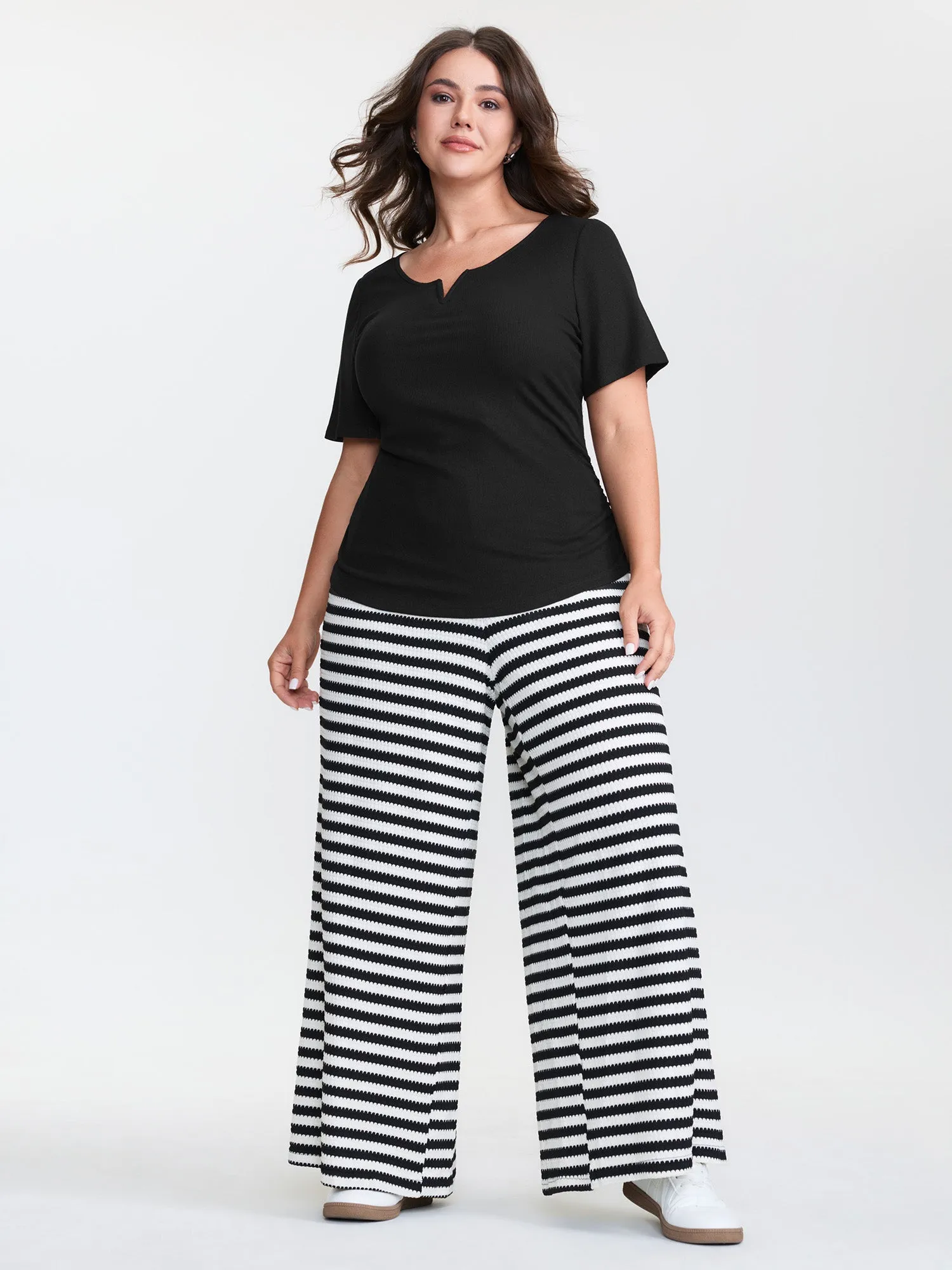 Stretchy Split Neckline Curvy Hem T-Shirt sold by Bloomchic product image thumbnail 5