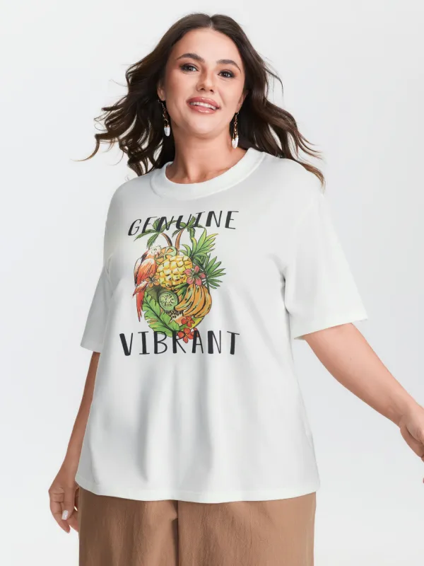 Bright Fruit Print Plain T-Shirt made by Bloomchic
