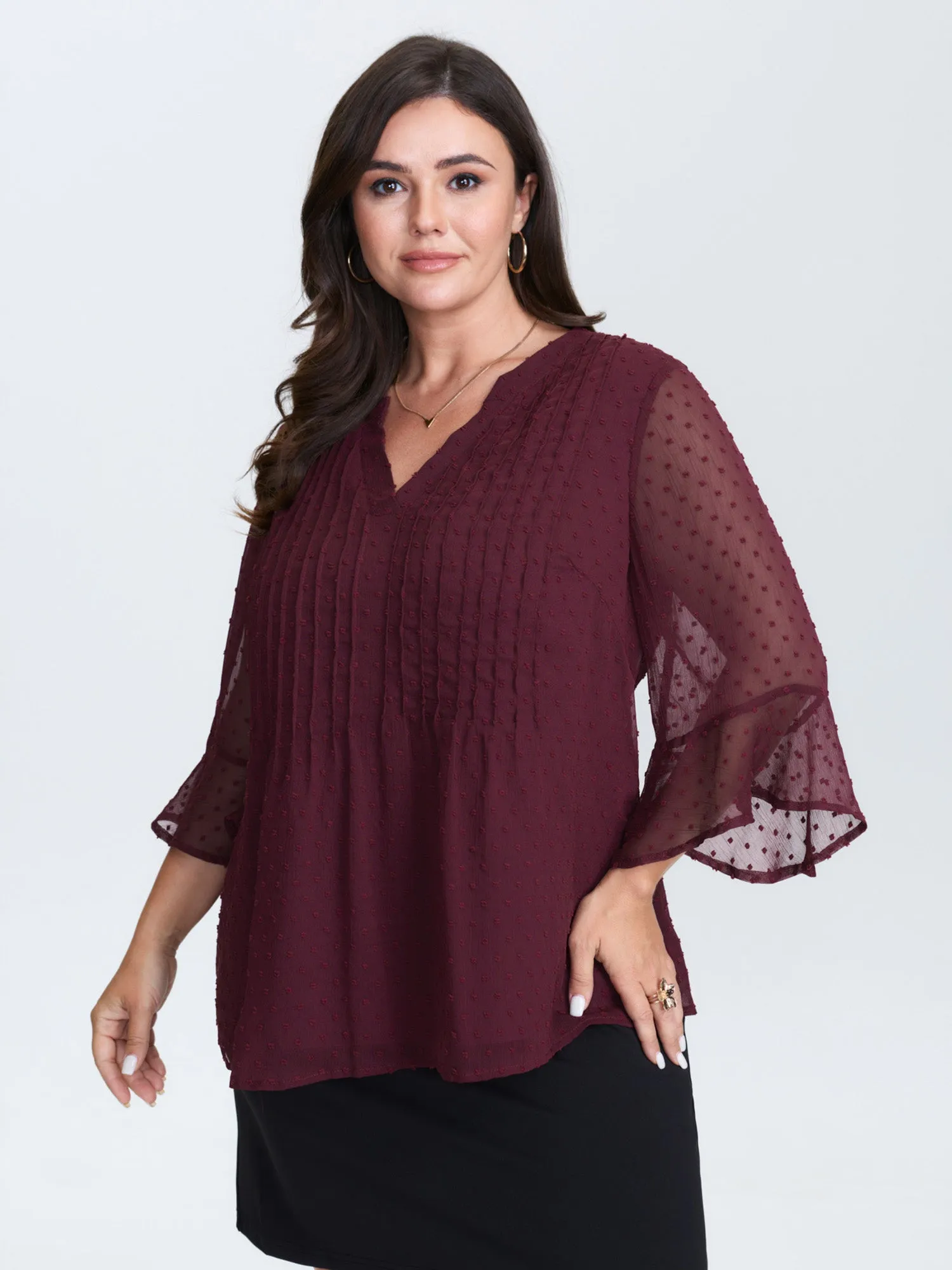 Chiffon Textured Toothpick Pleat Blouse sold by Bloomchic