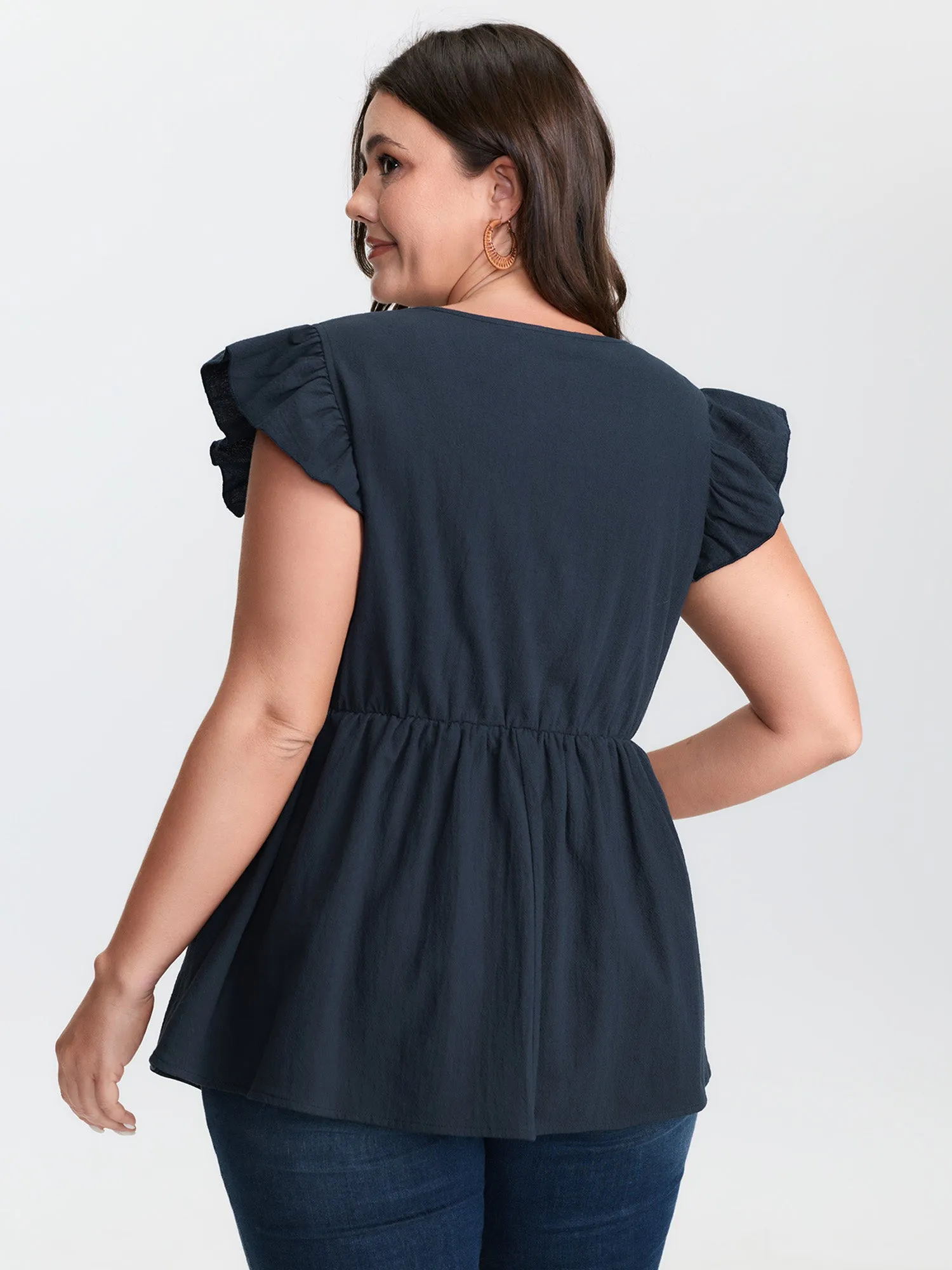 Cotton Embroidered Flutter Sleeve High-Low Hem Blouse sold by Bloomchic product image thumbnail 4