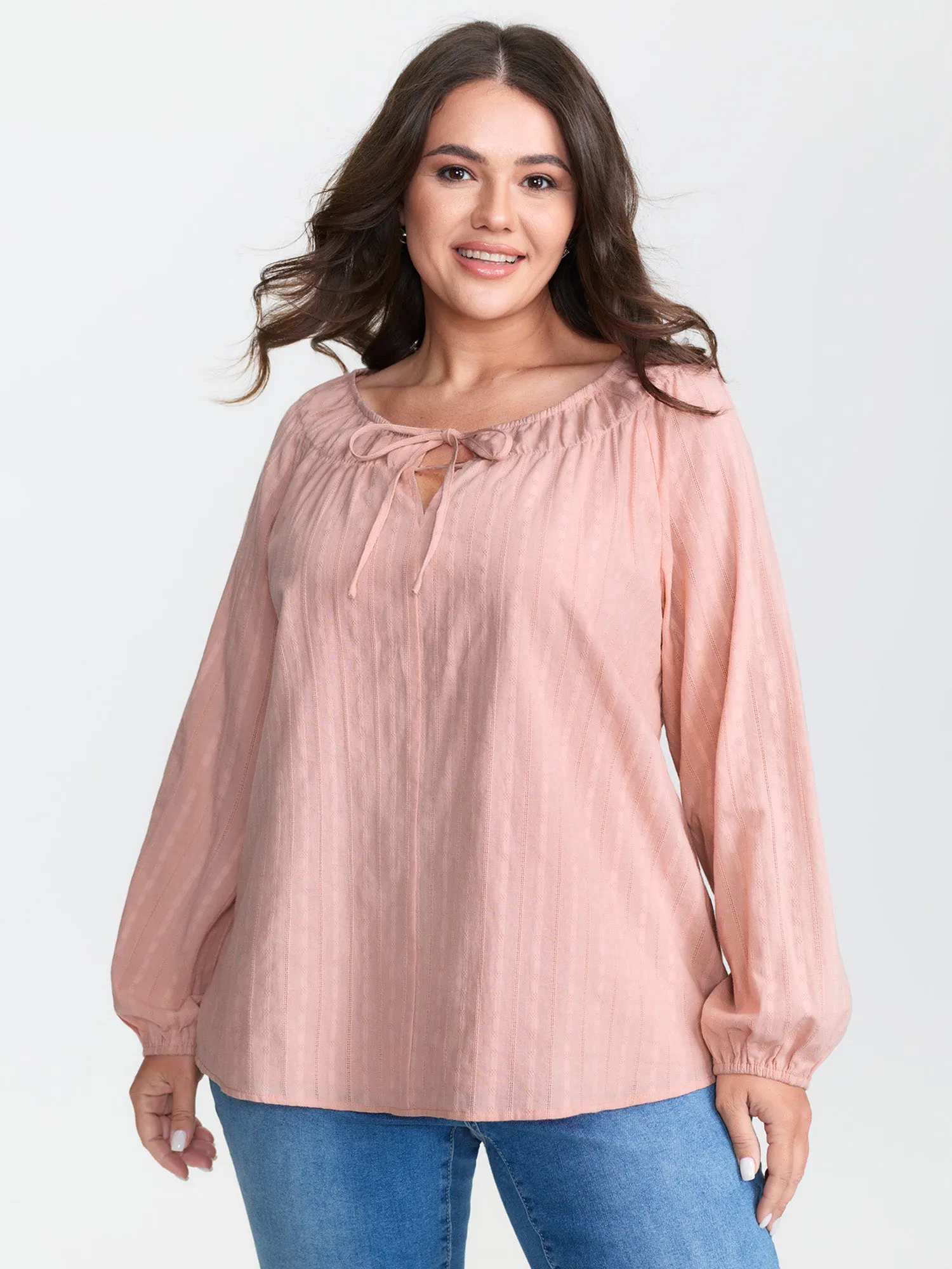 Pure Cotton Jacquard Neck-Tie Blouse sold by Bloomchic