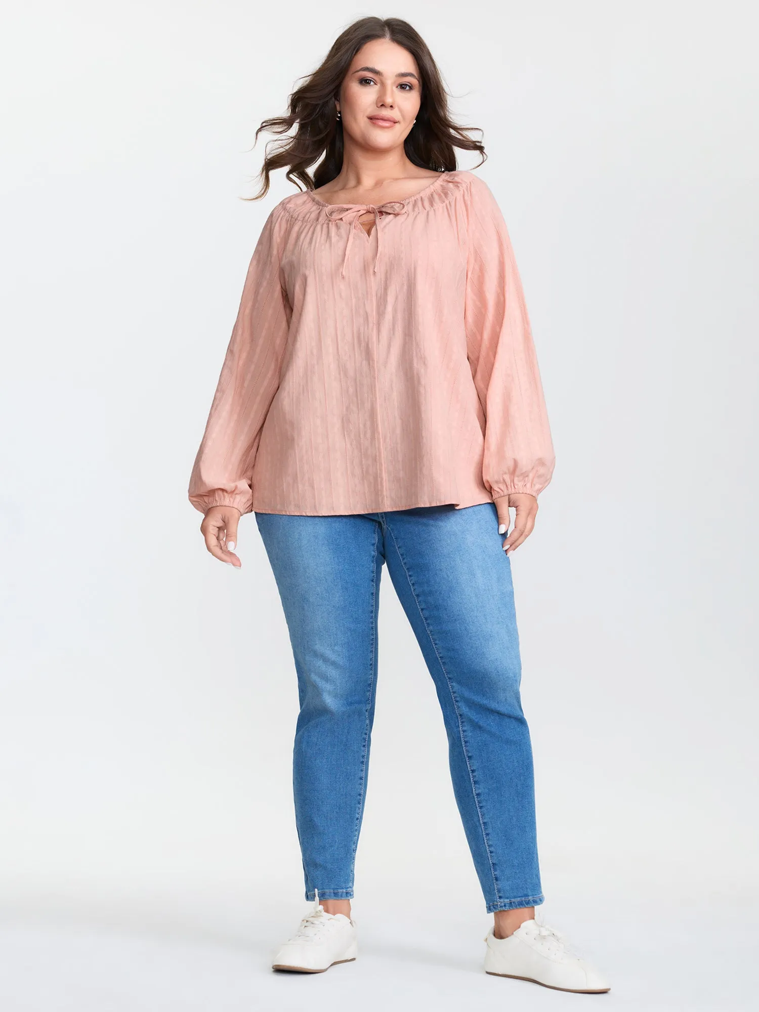 Pure Cotton Jacquard Neck-Tie Blouse sold by Bloomchic product image thumbnail 3