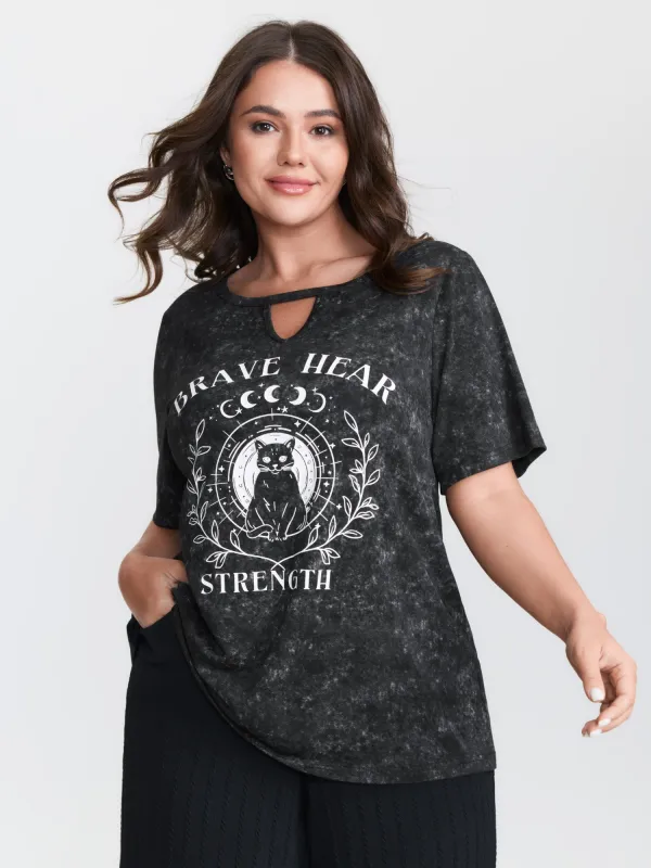 Supersoft Cat Pattern Cut-Out T-Shirt sold by Bloomchic