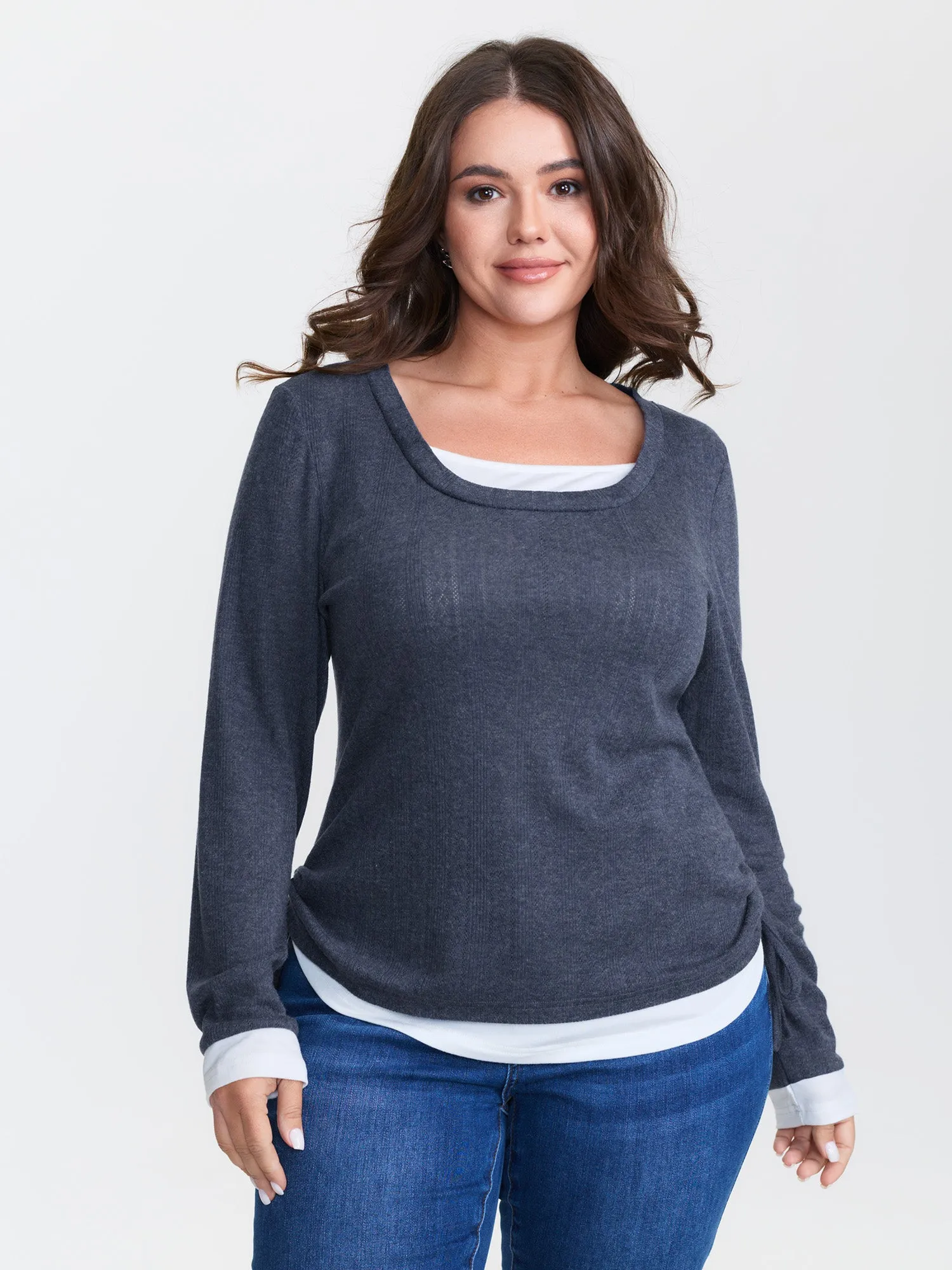 Supersoft 2-in-1 Textured Color Contrast T-Shirt sold by Bloomchic