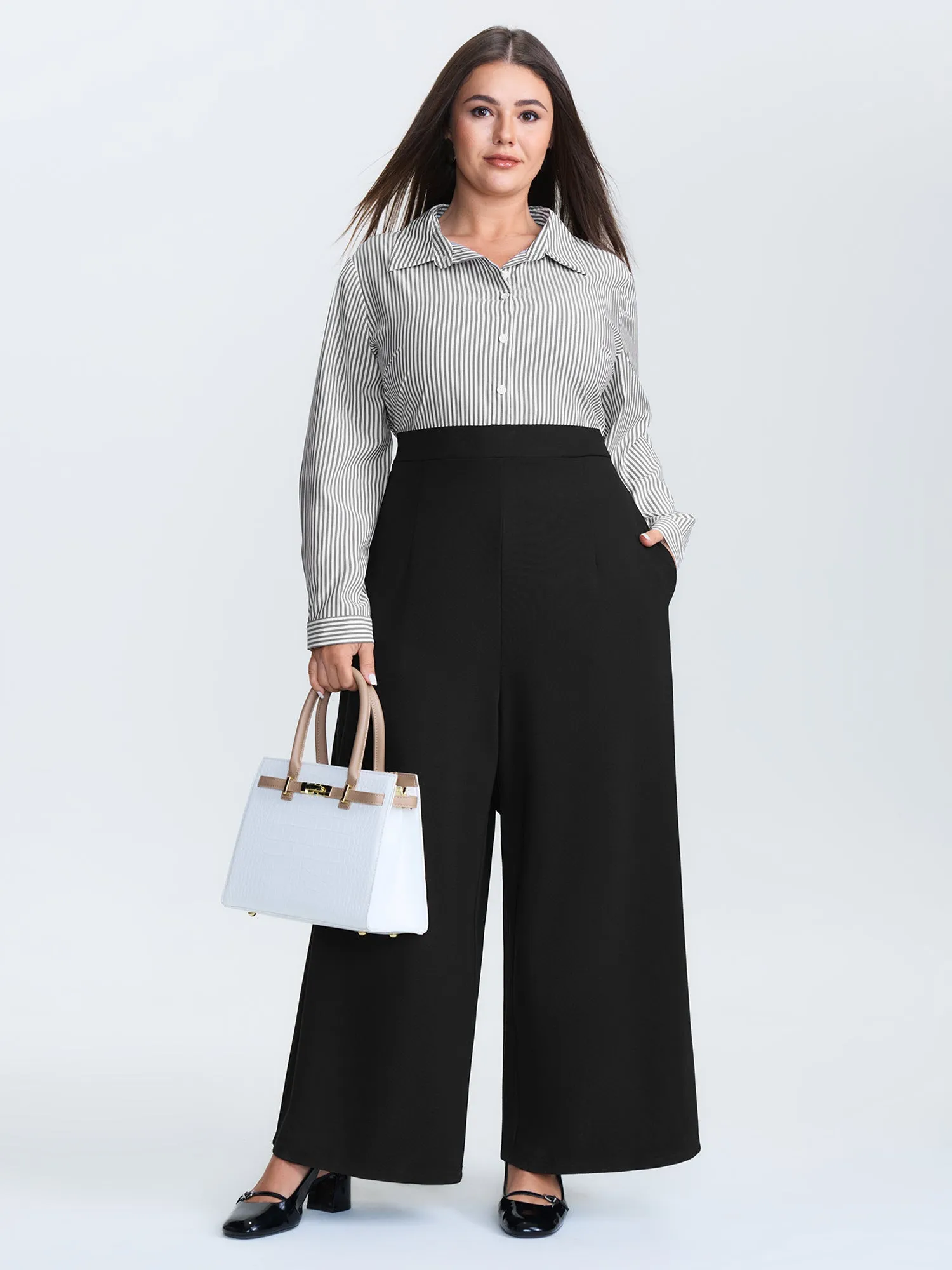 Striped Button Front Wide Leg Jumpsuit sold by Bloomchic