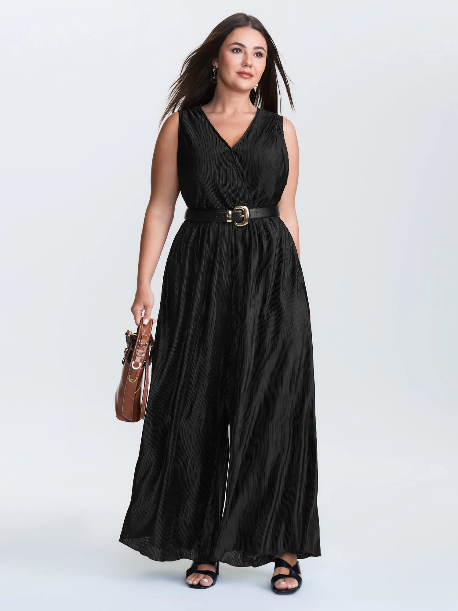 Textured Surplice Neck Wide Leg Jumpsuit sold by Bloomchic product image thumbnail 3