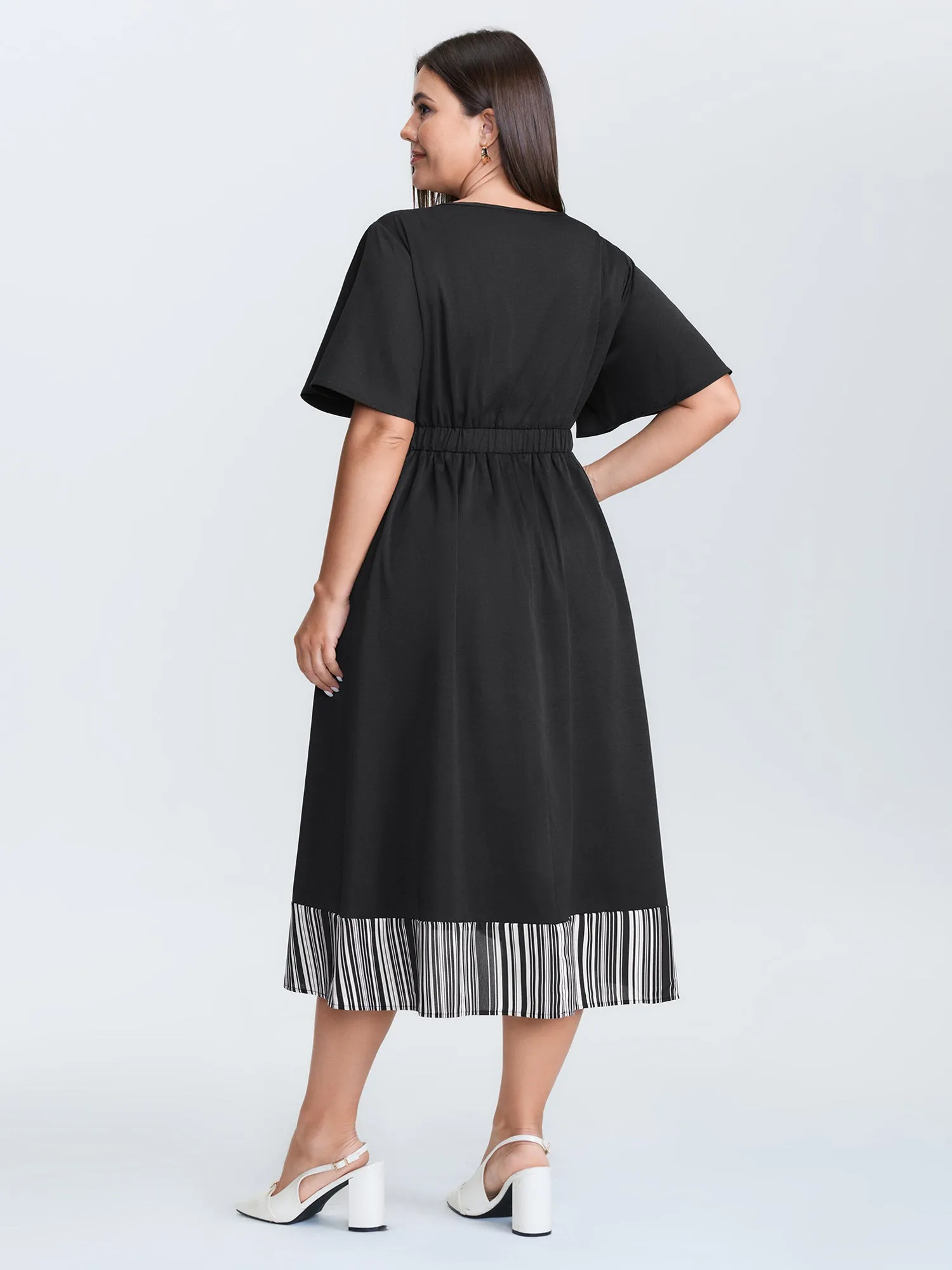 V Neck Button Front Striped Hem Midi Dress sold by Bloomchic product image thumbnail 5