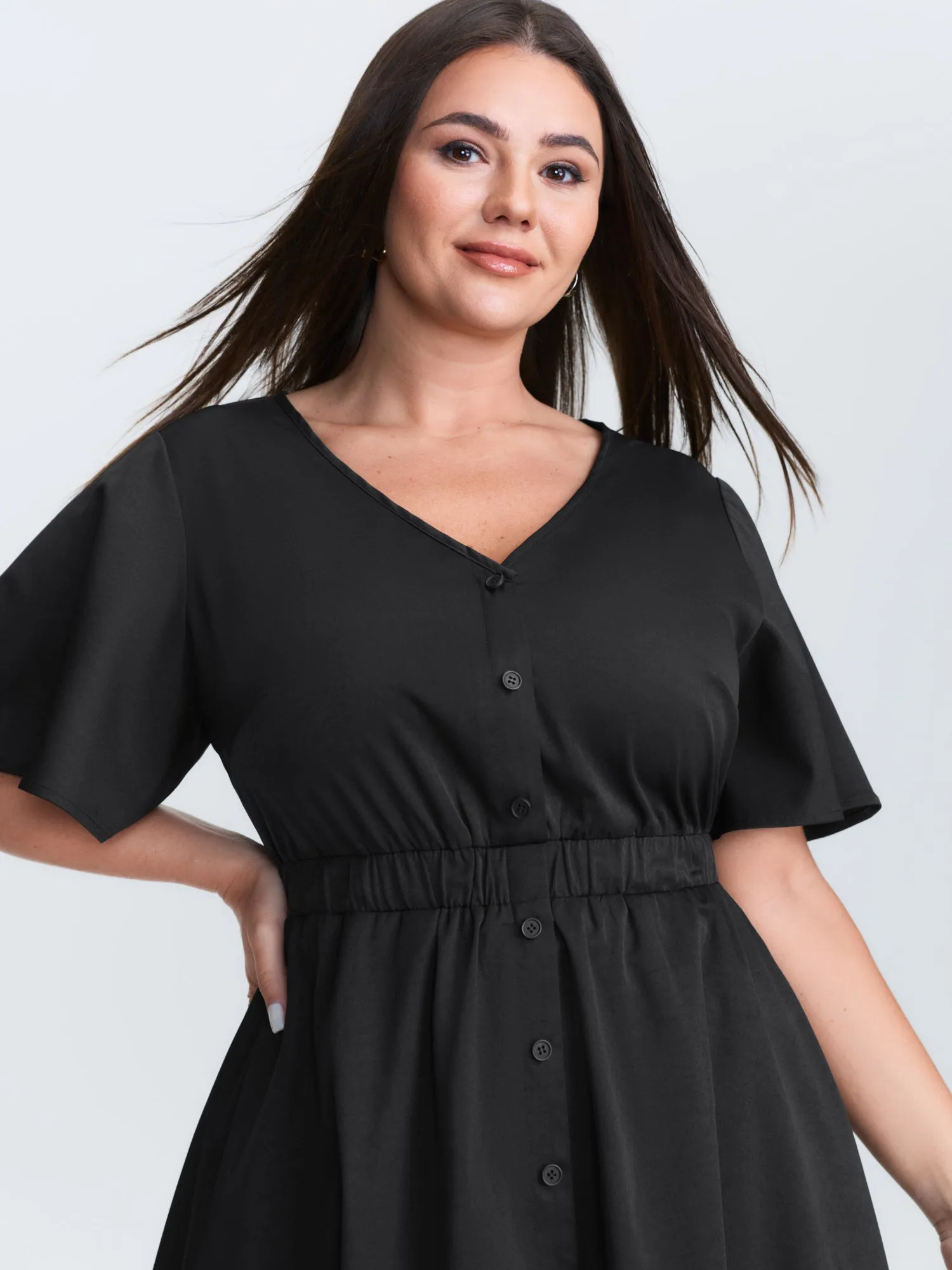 V Neck Button Front Striped Hem Midi Dress sold by Bloomchic product image thumbnail 2