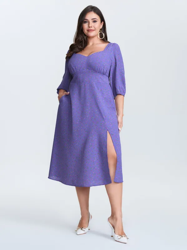 Ditsy Floral Sweetheart Neck Shirred Waist Midi Dress sold by Bloomchic