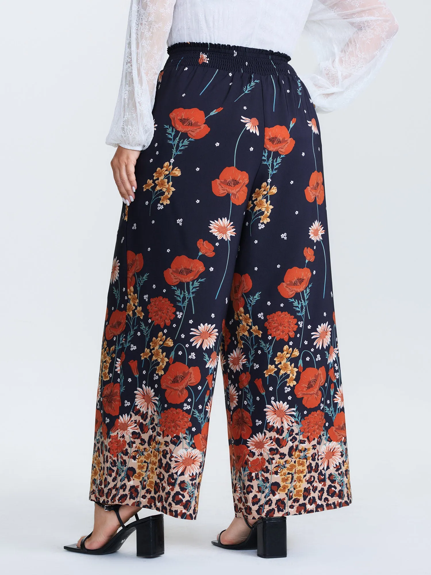 Floral Print Shirred Waist Wide Leg Pants sold by Bloomchic product image thumbnail 5