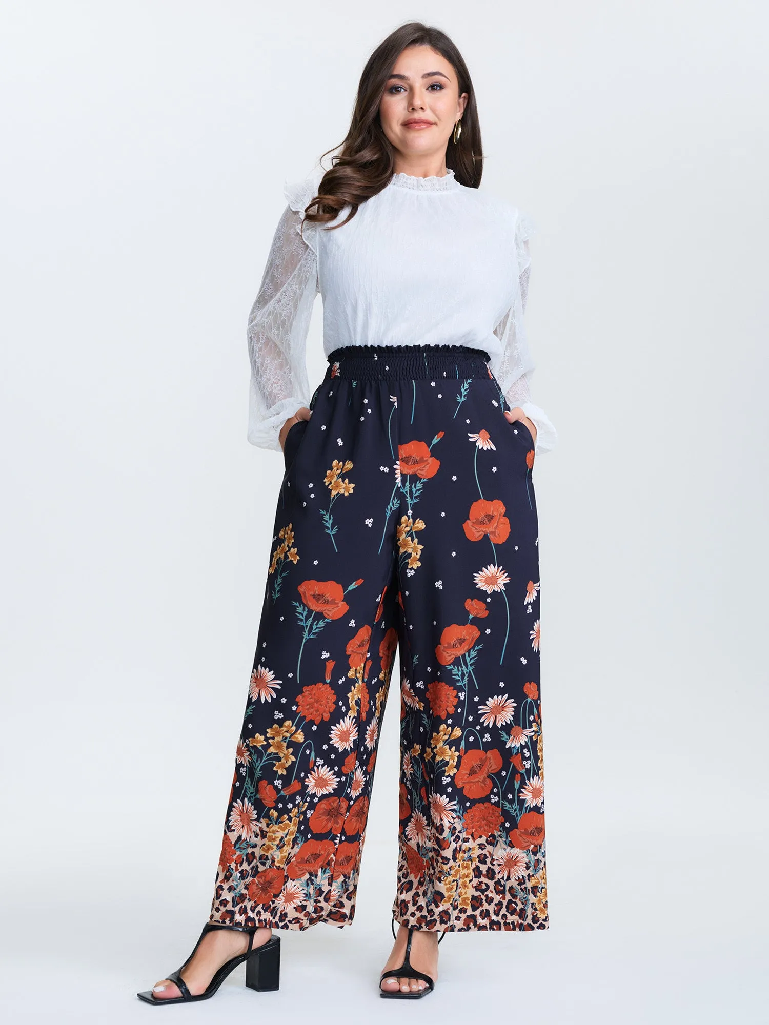 Floral Print Shirred Waist Wide Leg Pants sold by Bloomchic product image thumbnail 2