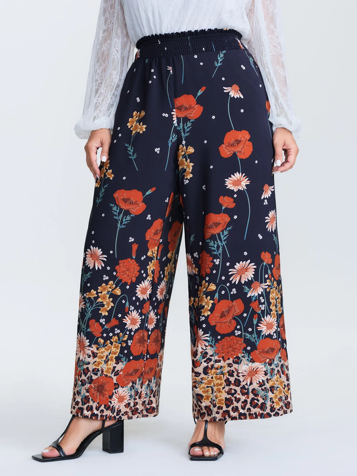 Floral Print Shirred Waist Wide Leg Pants sold by Bloomchic