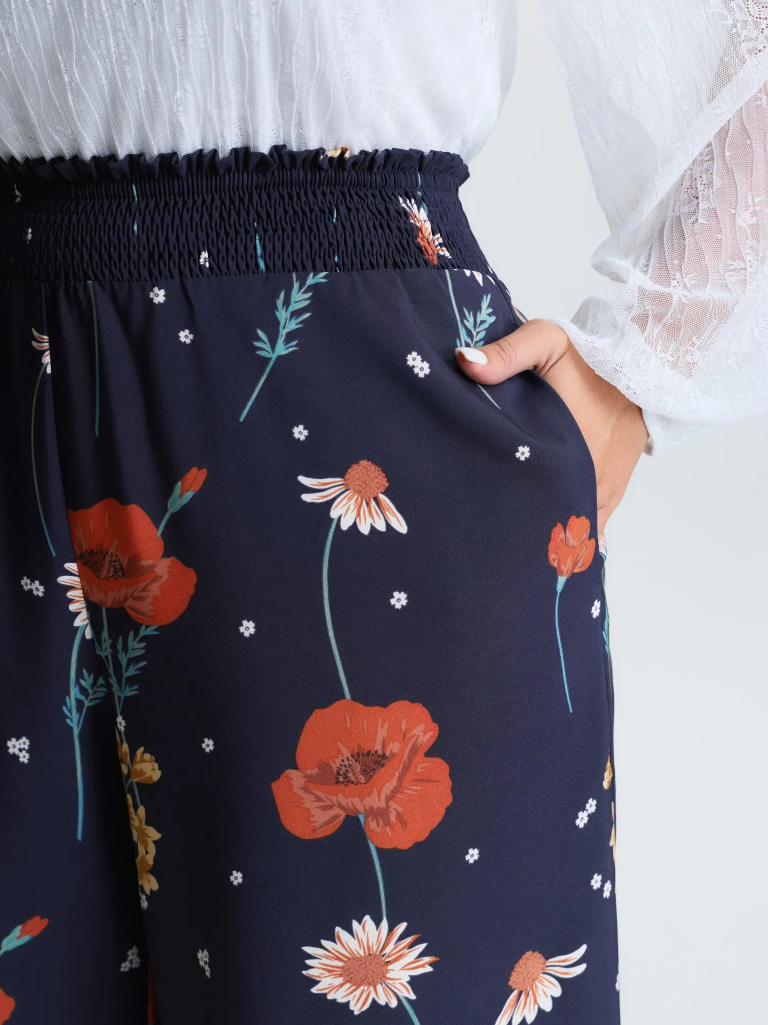 Floral Print Shirred Waist Wide Leg Pants sold by Bloomchic product image thumbnail 3