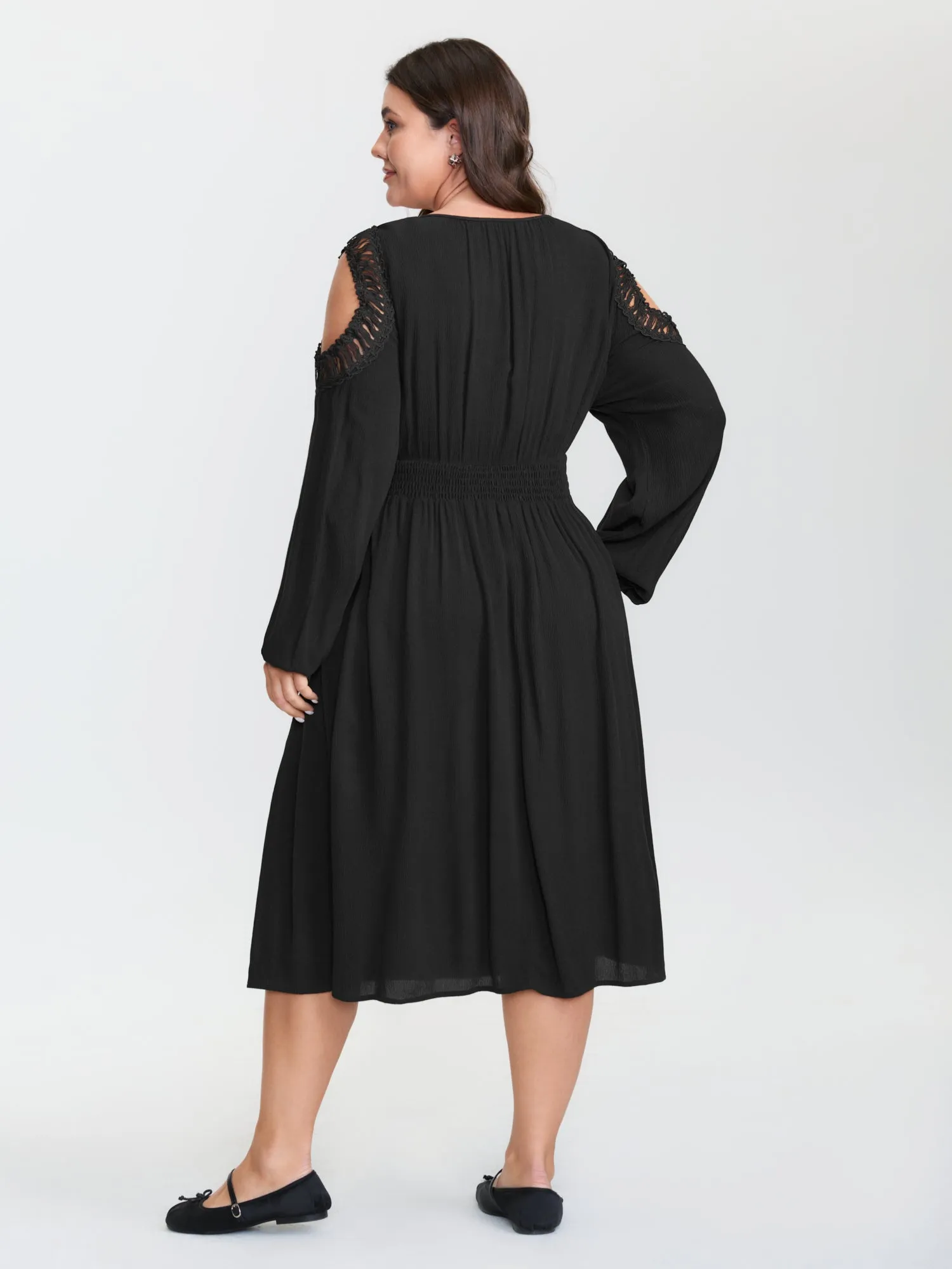Cold Shoulder Shirred Waist Pockets Midi Dress sold by Bloomchic product image thumbnail 5