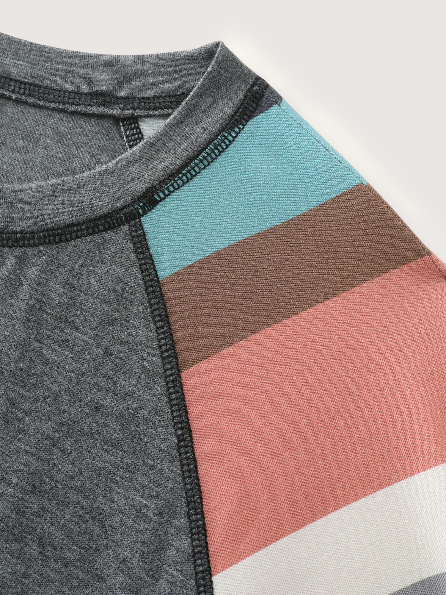 Heather Striped Color Block Sleeves T-Shirt sold by Bloomchic product image thumbnail 5