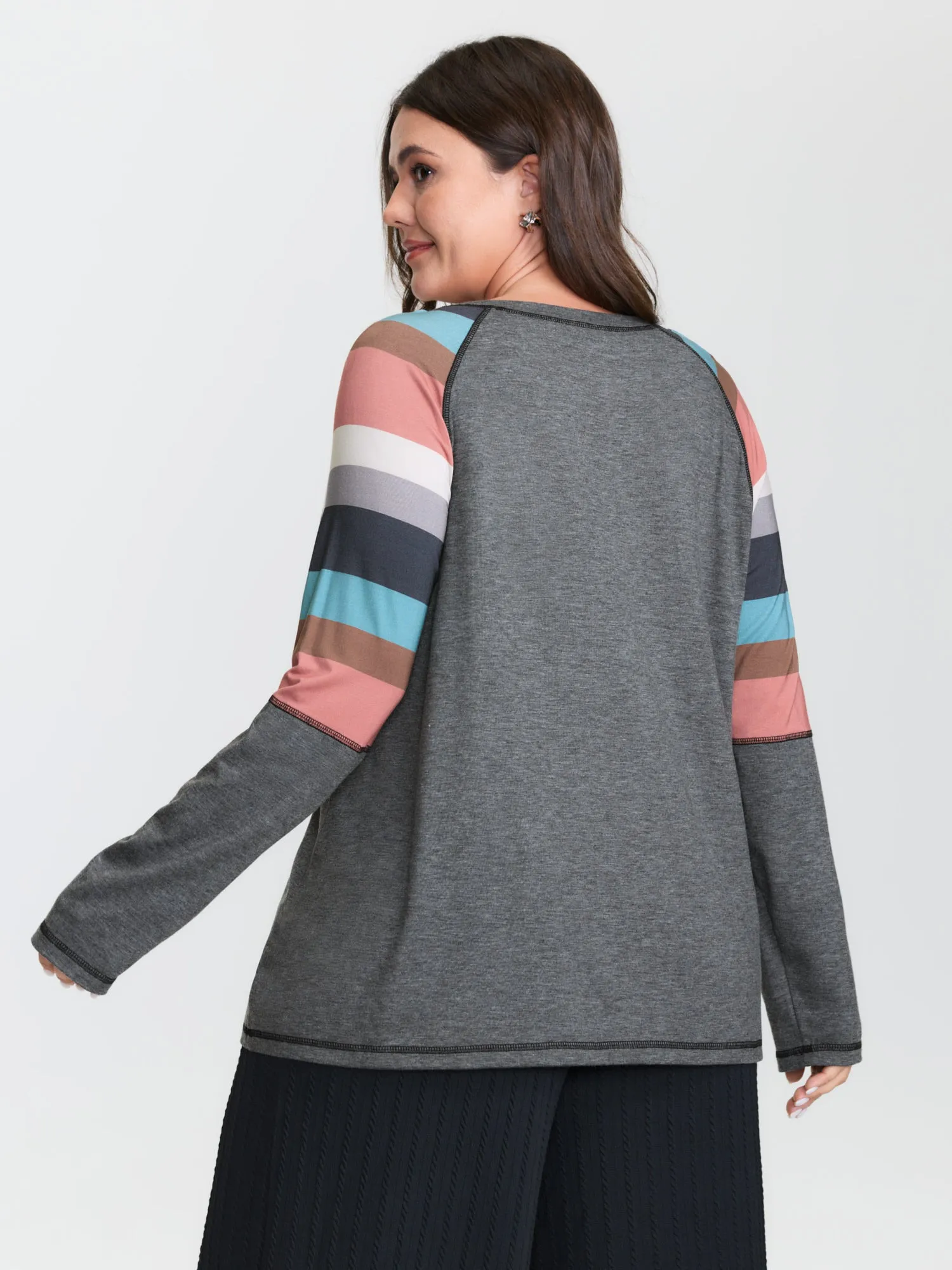 Heather Striped Color Block Sleeves T-Shirt sold by Bloomchic product image thumbnail 4