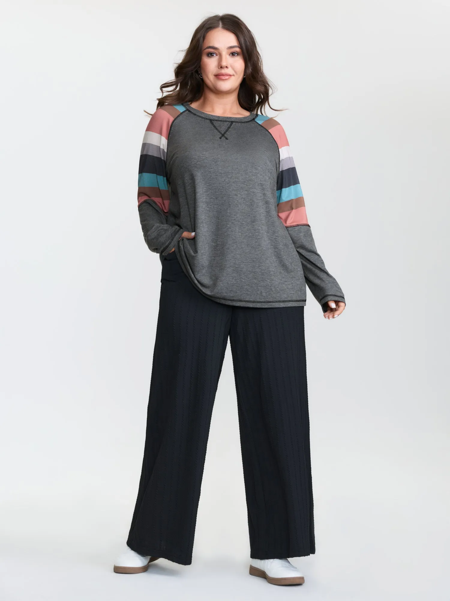 Heather Striped Color Block Sleeves T-Shirt sold by Bloomchic product image thumbnail 3