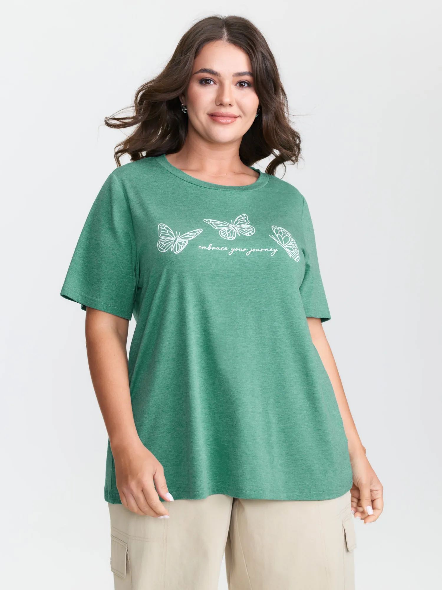 Crew Neck Butterfly Print T-Shirt sold by Bloomchic product image thumbnail 2