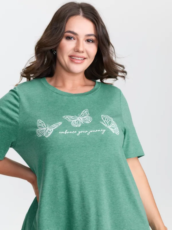 Crew Neck Butterfly Print T-Shirt made by Bloomchic