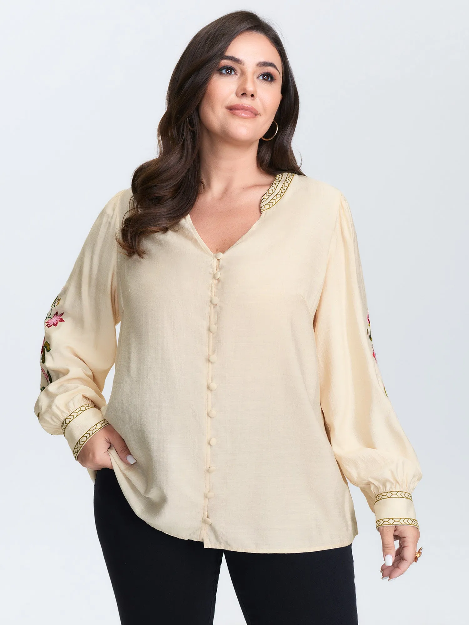 Floral Embroidery Button Front Blouse sold by Bloomchic product image thumbnail 2