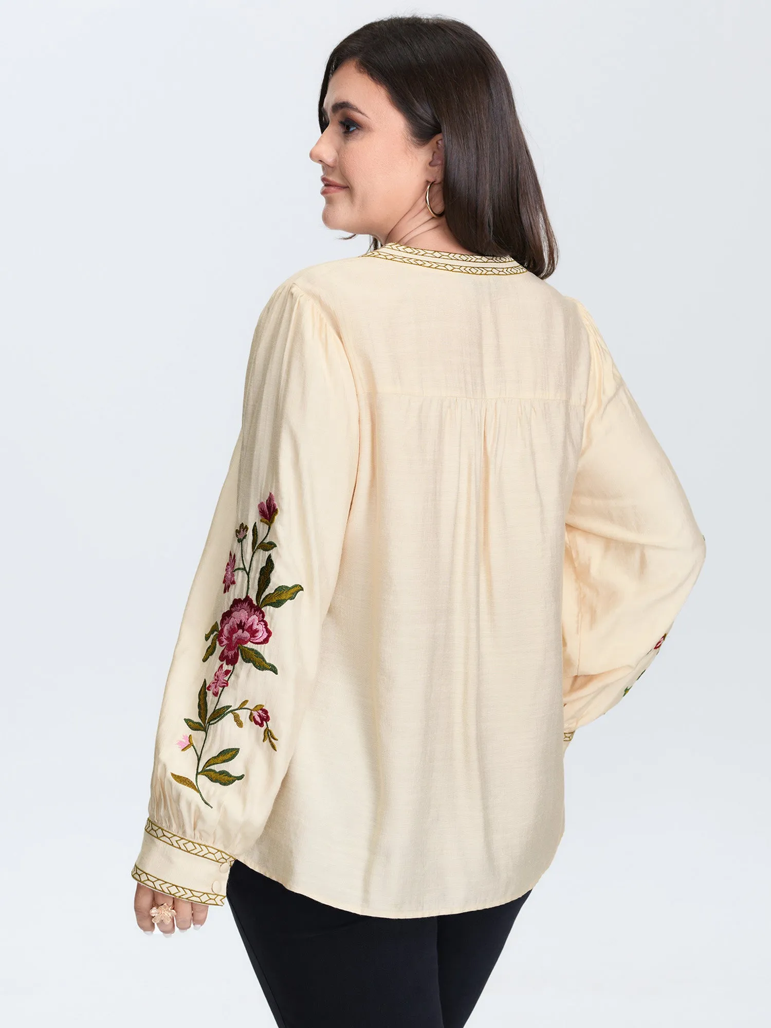 Floral Embroidery Button Front Blouse sold by Bloomchic product image thumbnail 4