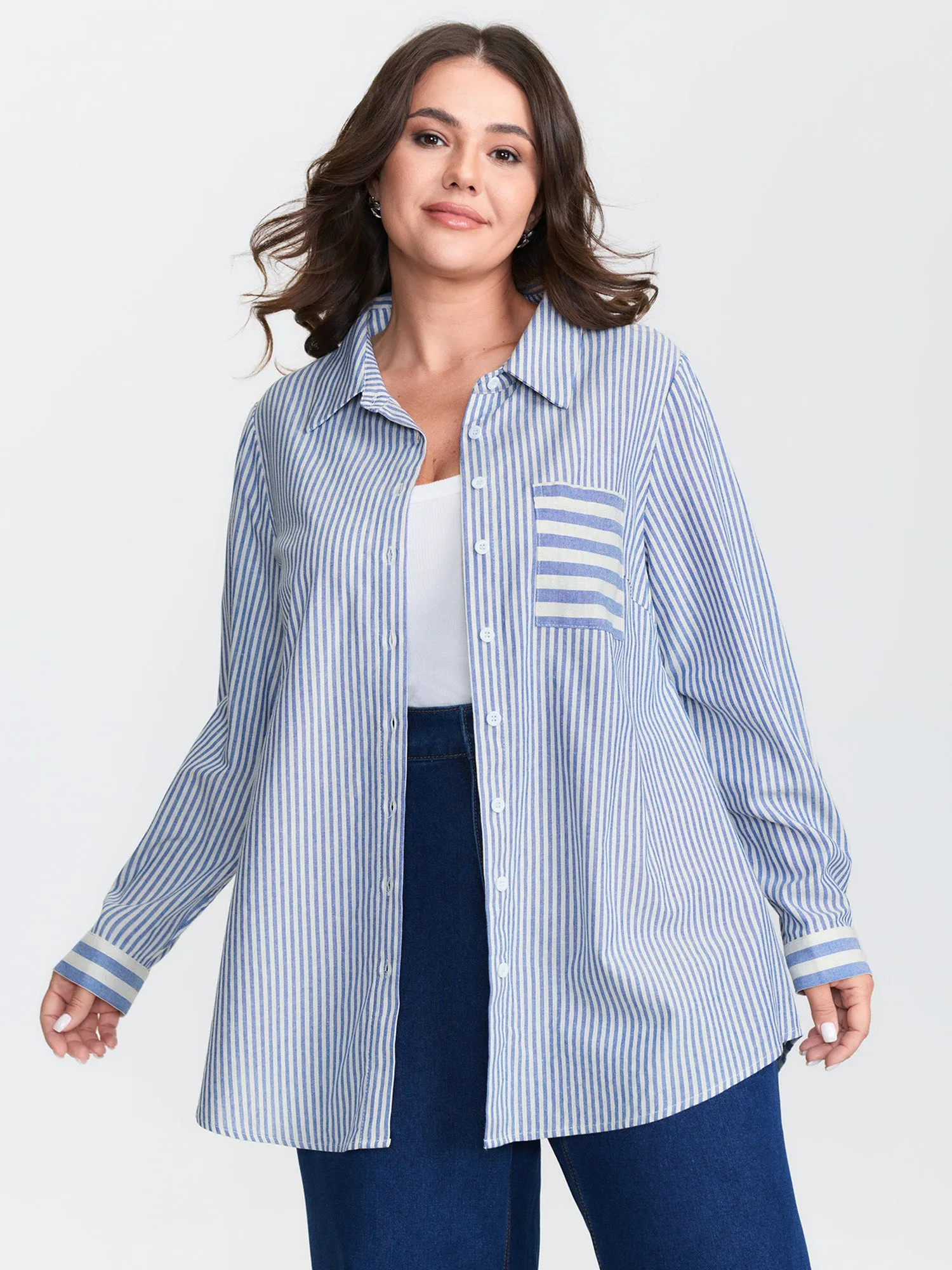 Nautical Striped Pocket Button Down Shirt sold by Bloomchic
