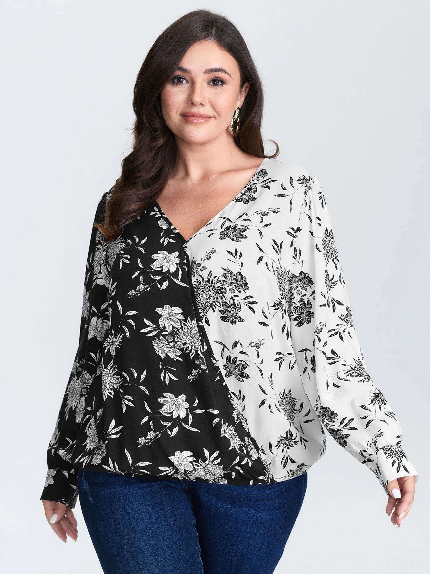 Floral Print Color Block Blouse sold by Bloomchic