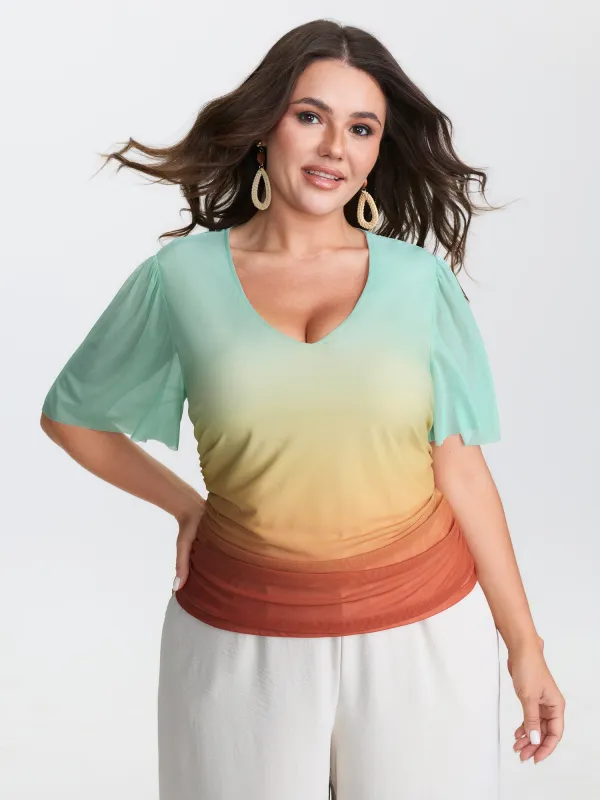 Gradient Ruched Hem Stretchy T-Shirt sold by Bloomchic