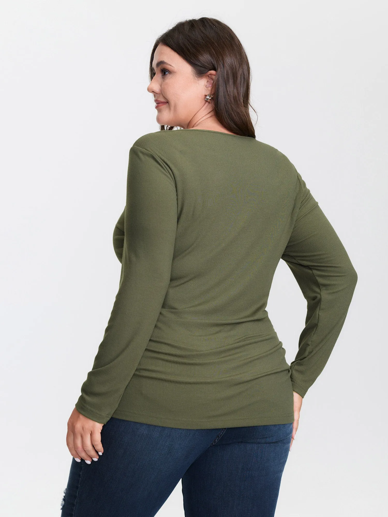 Supersoft Boat Neck Stretchy Ribbed Ruched T-Shirt sold by Bloomchic product image thumbnail 5