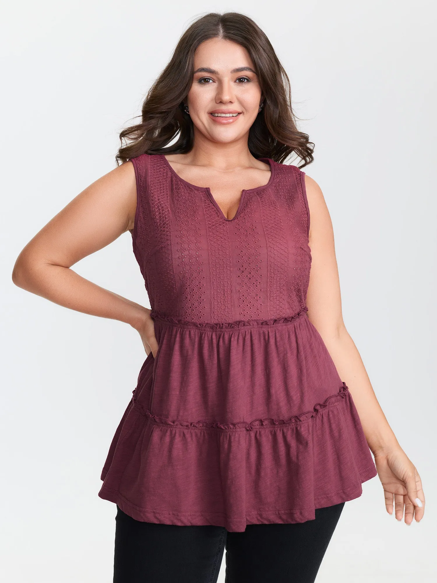 Cotton Notched Neck Layered Tank Top sold by Bloomchic