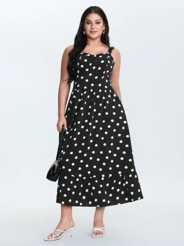 Polka Dots Sweetheart Neckline Shirred Maxi Dress sold by Bloomchic
