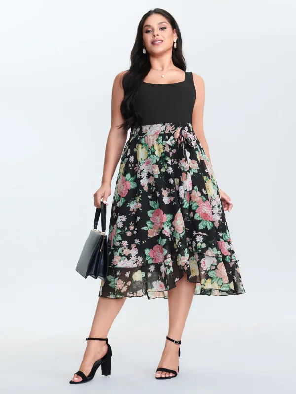 Chiffon Floral Pattern Layered Midi Dress sold by Bloomchic
