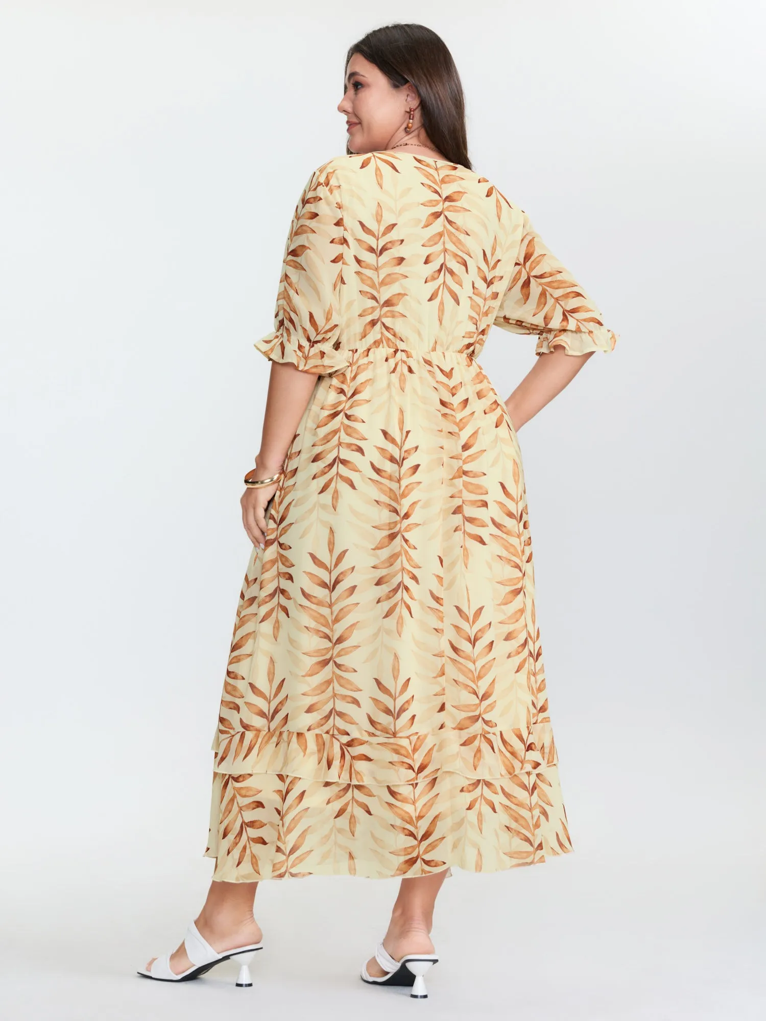 Leaf Print Wrap Neckline Ruffled Maxi Dress sold by Bloomchic product image thumbnail 4
