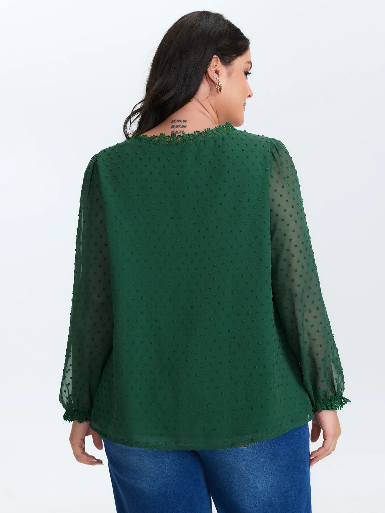 Jacquard Lace Trim V-Neck Blouse sold by Bloomchic product image thumbnail 5