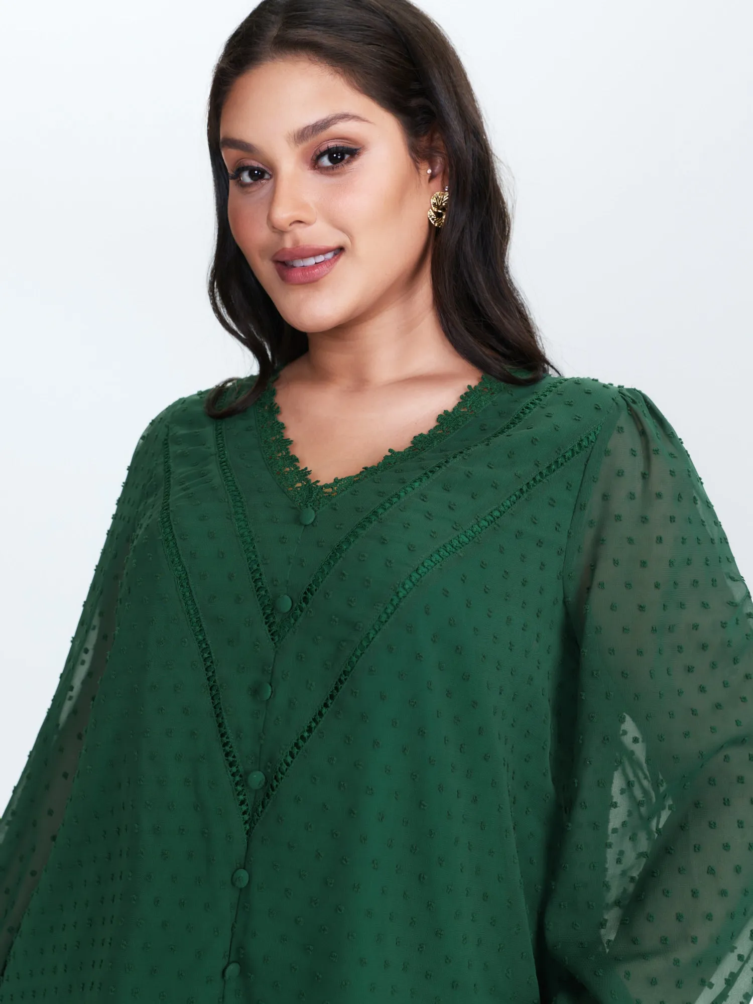 Jacquard Lace Trim V-Neck Blouse sold by Bloomchic product image thumbnail 2