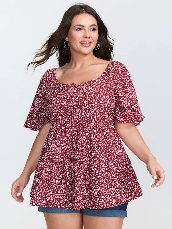 Micro Floral Print Sweetheart Neck Blouse sold by Bloomchic