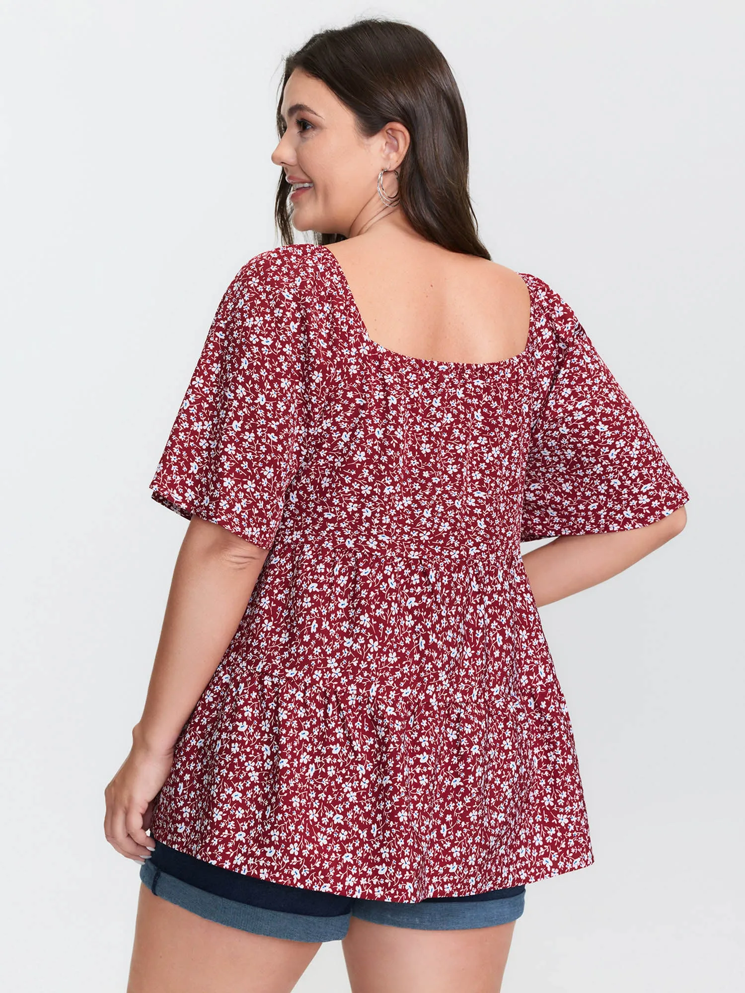 Micro Floral Print Sweetheart Neck Blouse sold by Bloomchic product image thumbnail 4