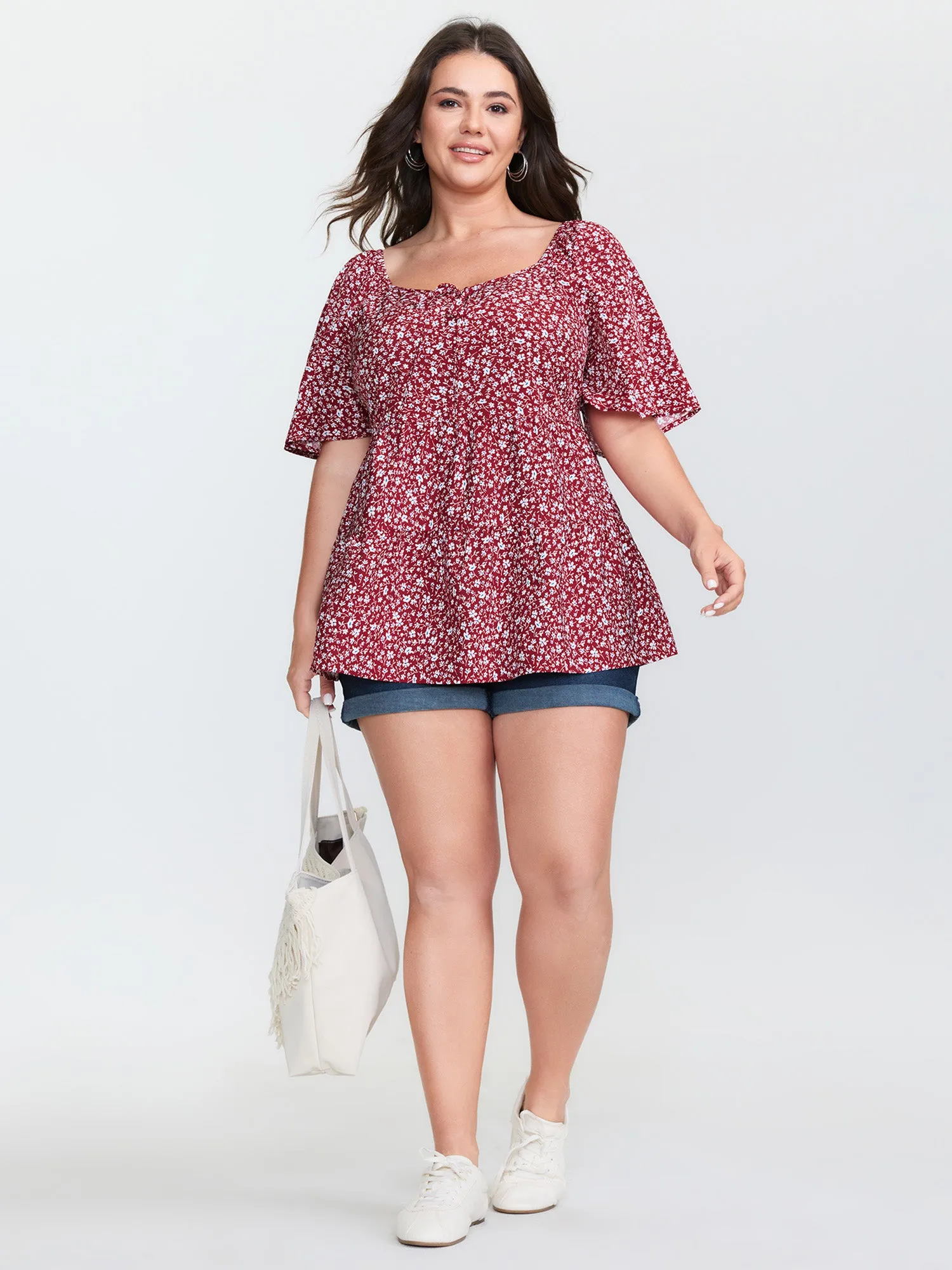 Micro Floral Print Sweetheart Neck Blouse sold by Bloomchic product image thumbnail 3