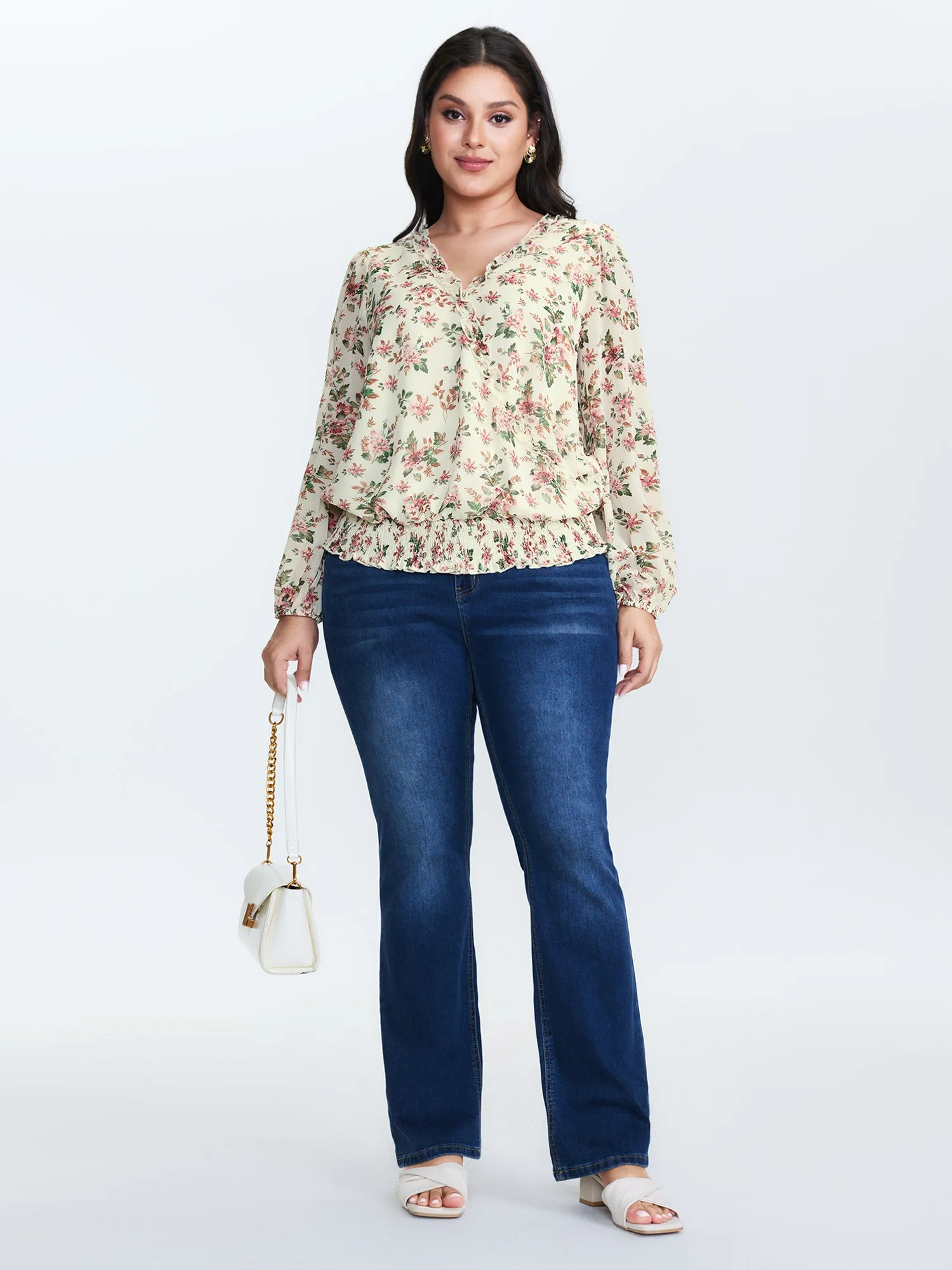 Floral Print Shirred Hem Blouse sold by Bloomchic product image thumbnail 3