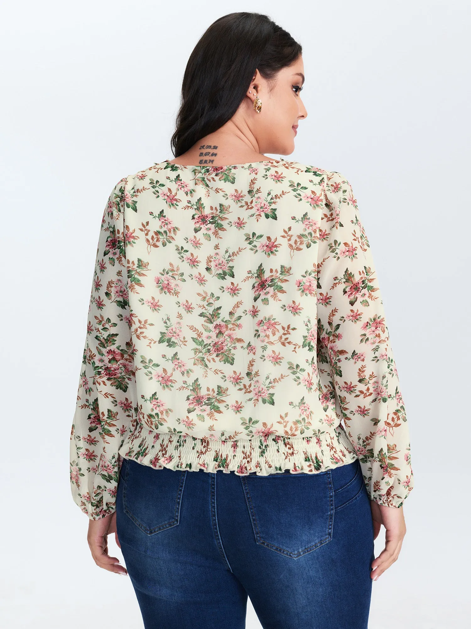 Floral Print Shirred Hem Blouse sold by Bloomchic product image thumbnail 4