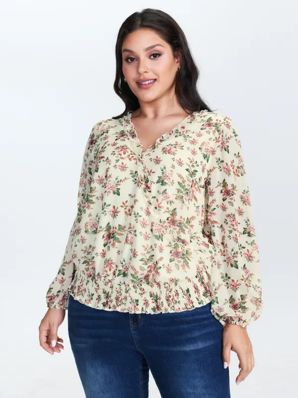 Floral Print Shirred Hem Blouse sold by Bloomchic