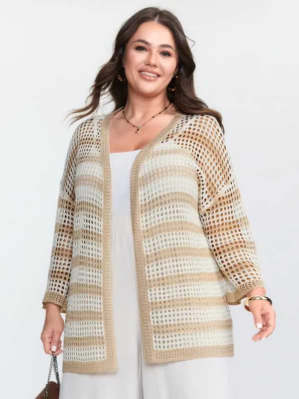 Crochet V-Neck Striped Knit Cardigan sold by Bloomchic