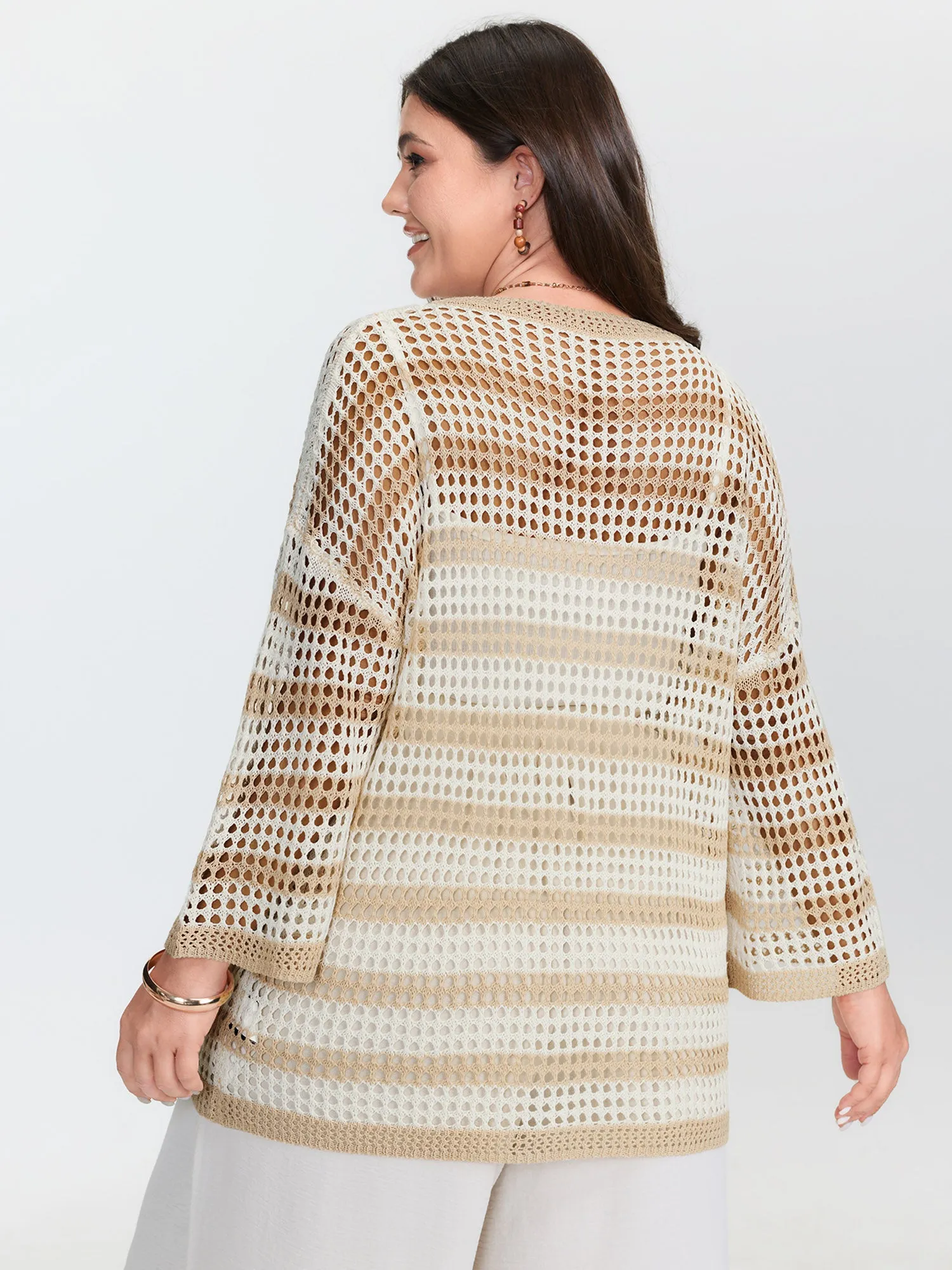 Crochet V-Neck Striped Knit Cardigan sold by Bloomchic product image thumbnail 4