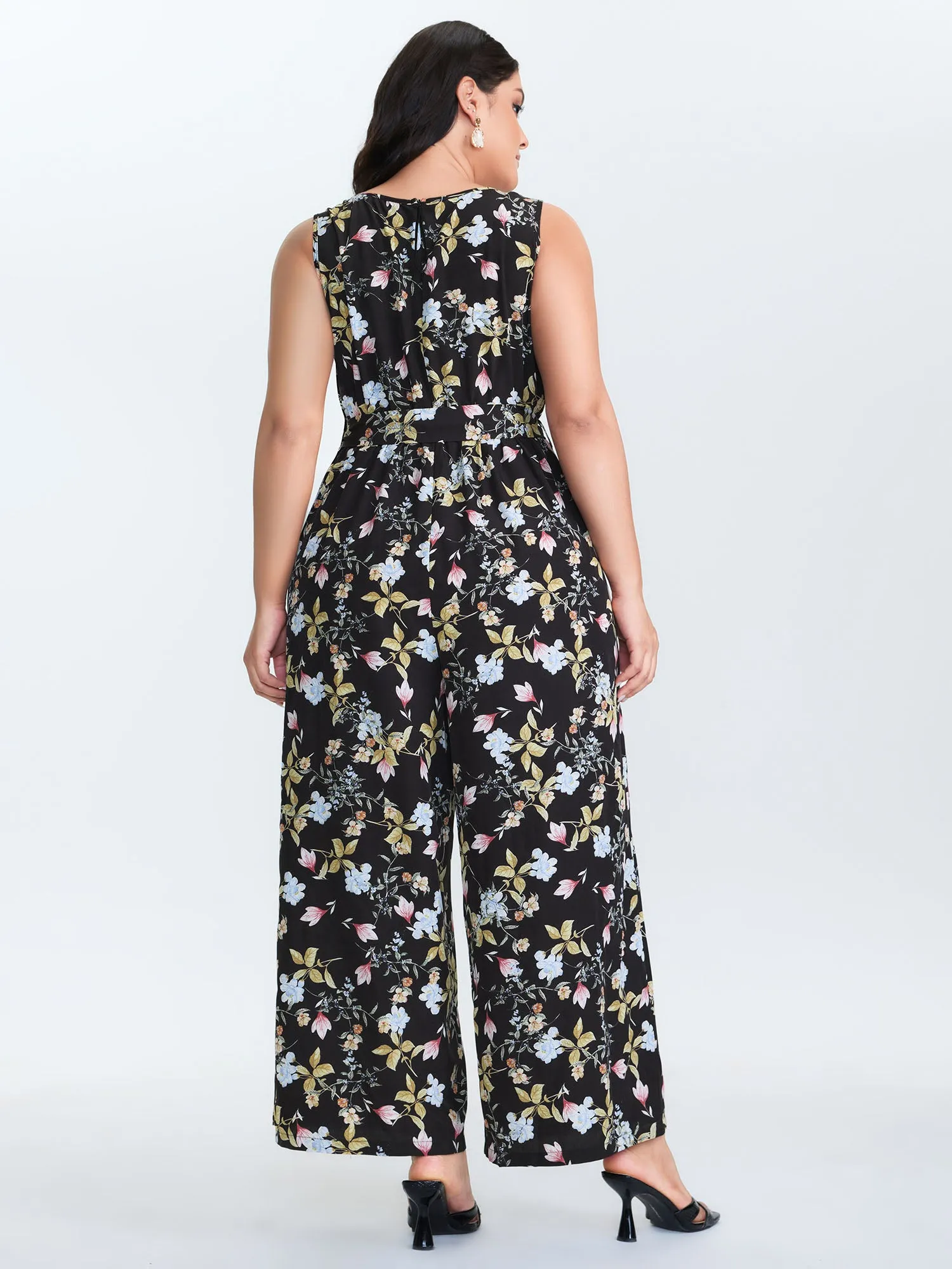 Floral Print Belted Plicated Detail Jumpsuit sold by Bloomchic product image thumbnail 4
